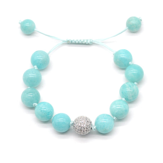 CGB692 Amazonite Gemstone Adjustable Macrame Bracelet Round 12mm