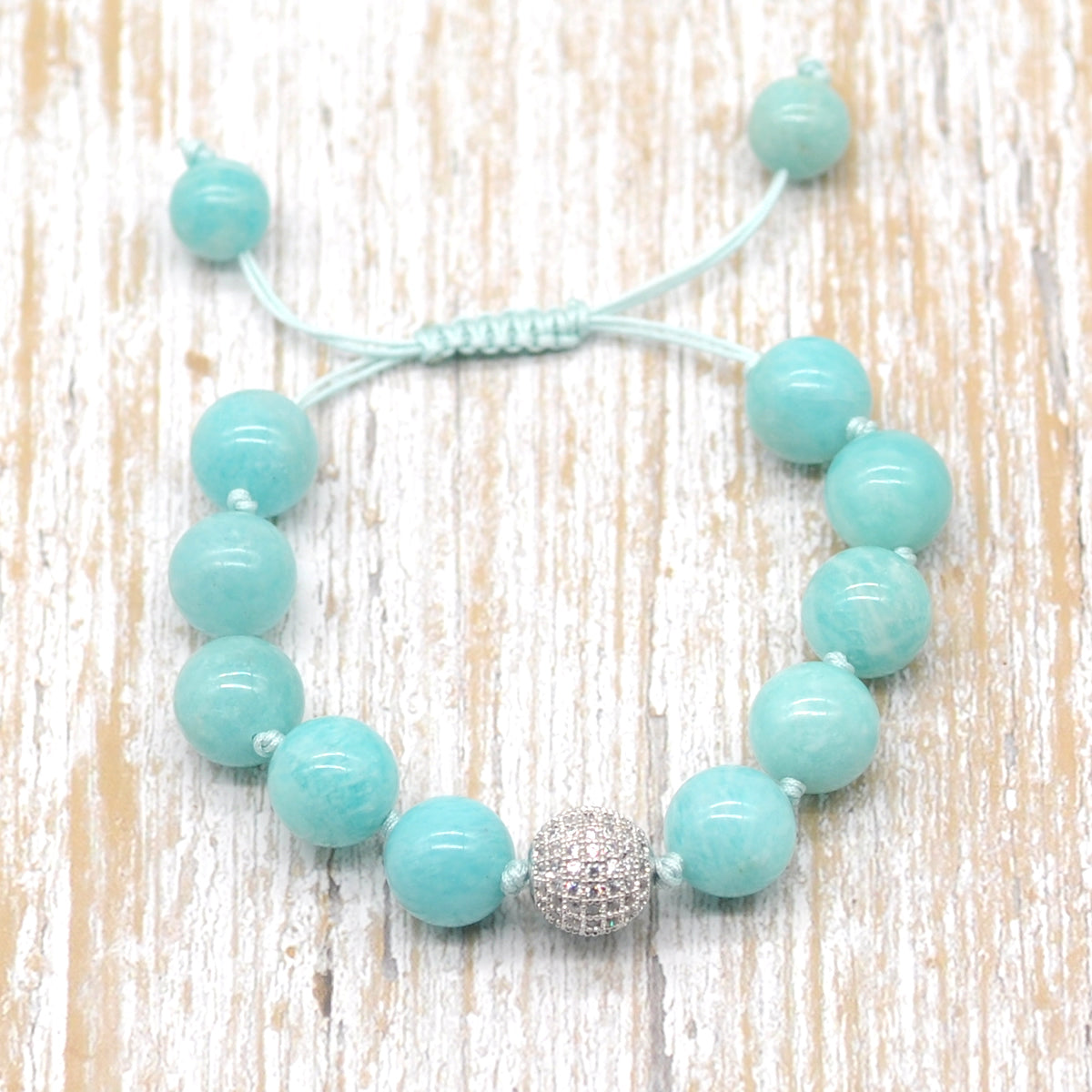 CGB692 Amazonite Gemstone Adjustable Macrame Bracelet Round 12mm