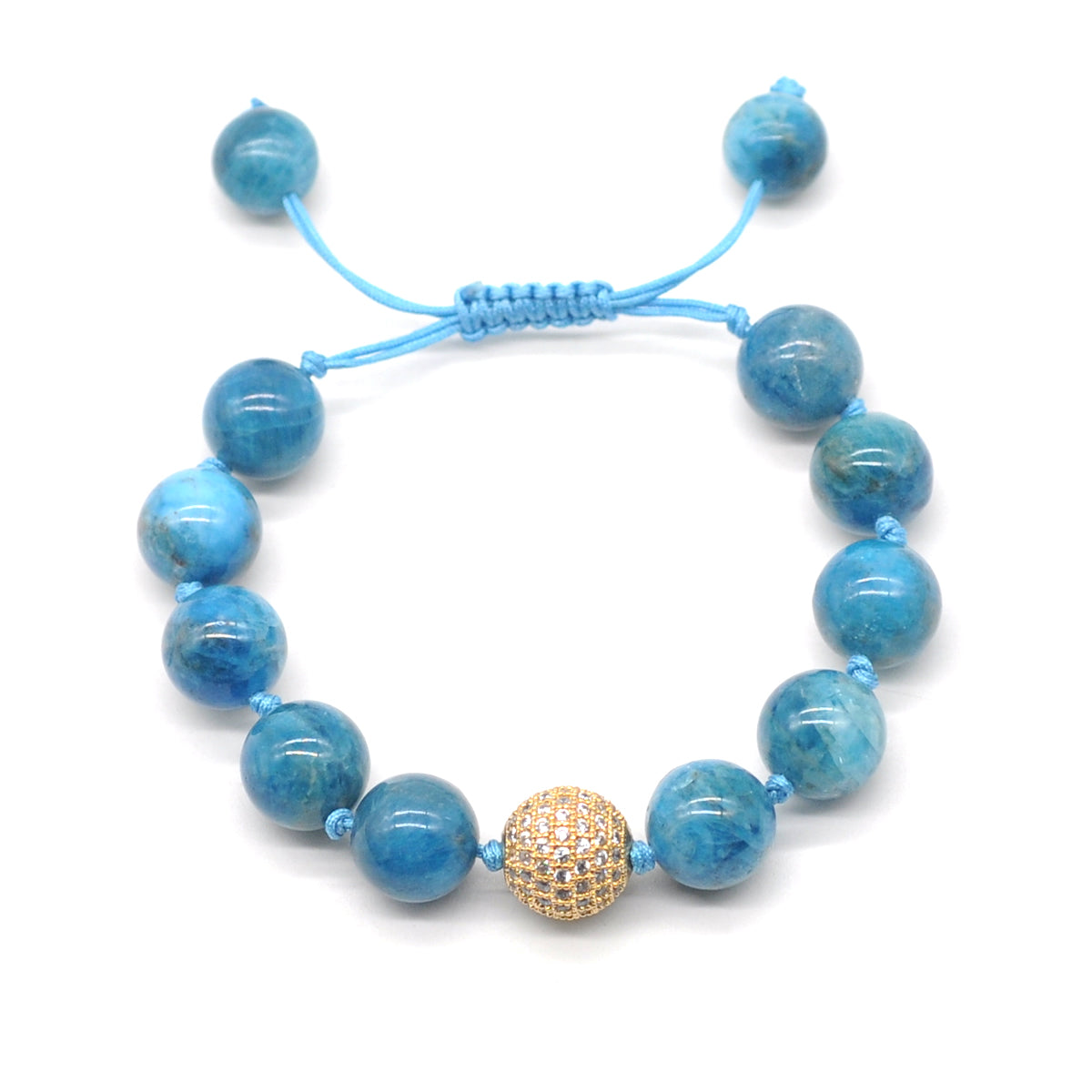 CGB693 Apatite Gemstone Adjustable Macrame Bracelet Round 12mm