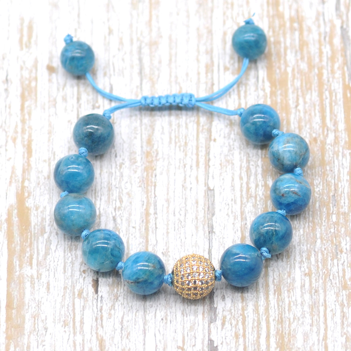 CGB693 Apatite Gemstone Adjustable Macrame Bracelet Round 12mm