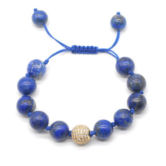 CGB694 Lapis Lazuli Gemstone Adjustable Macrame Bracelet Round 12mm