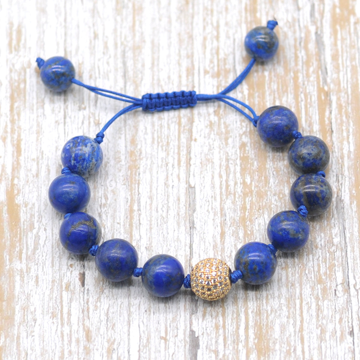 CGB694 Lapis Lazuli Gemstone Adjustable Macrame Bracelet Round 12mm