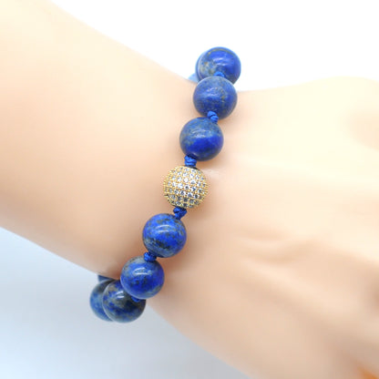 CGB694 Lapis Lazuli Gemstone Adjustable Macrame Bracelet Round 12mm