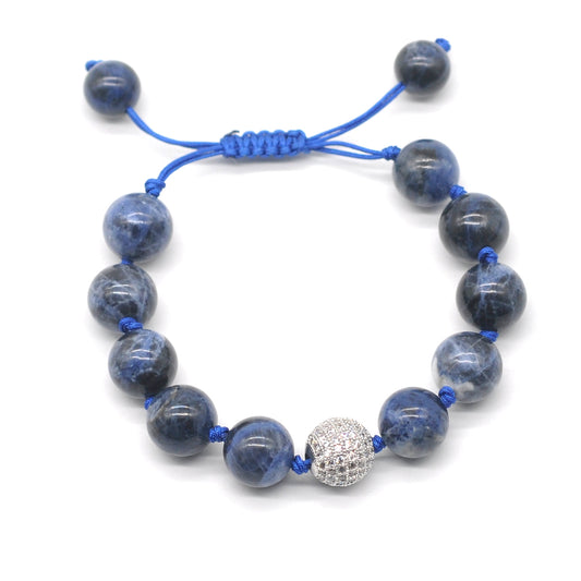 CGB695 Sodalite Gemstone Adjustable Macrame Bracelet Round 12mm