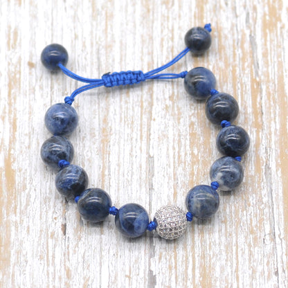 CGB695 Sodalite Gemstone Adjustable Macrame Bracelet Round 12mm