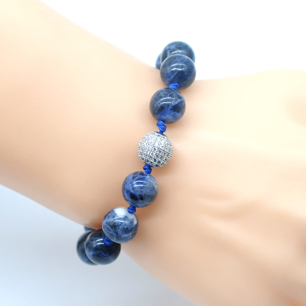 CGB695 Sodalite Gemstone Adjustable Macrame Bracelet Round 12mm