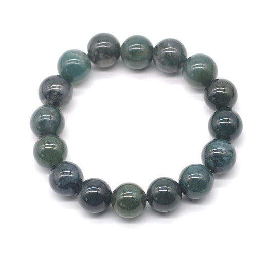 CGB70 Moss Agate Beads Stretch Bracelet Smooth Round 10mm 12mm