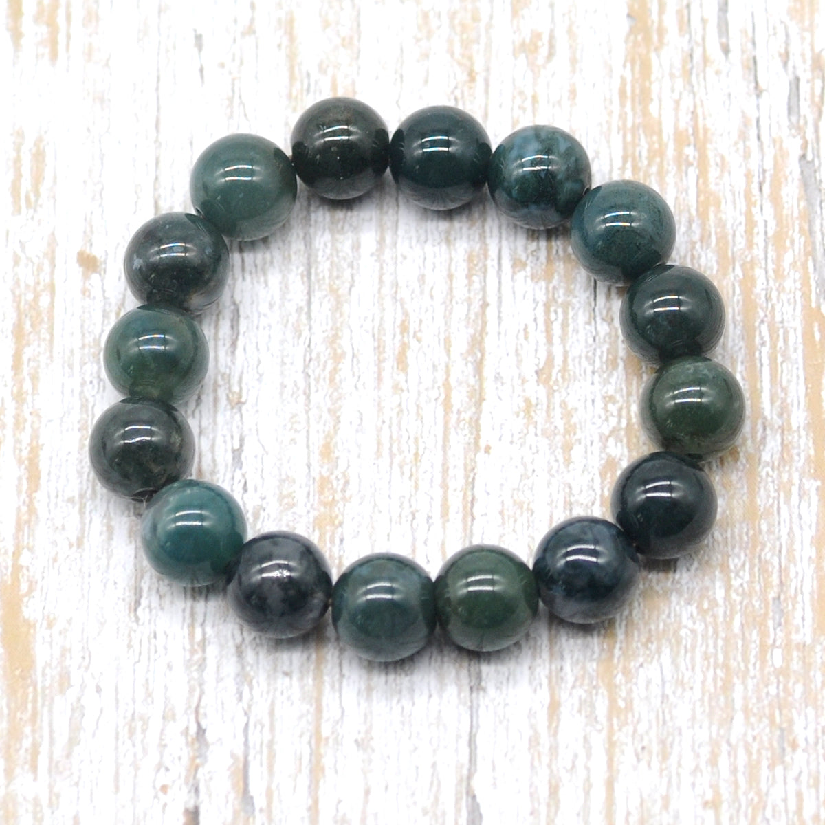 CGB70 Moss Agate Beads Stretch Bracelet Smooth Round 10mm 12mm