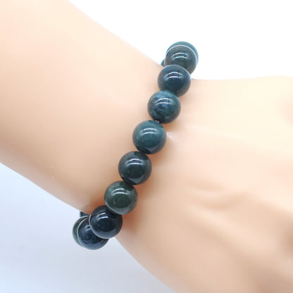 CGB70 Moss Agate Beads Stretch Bracelet Smooth Round 10mm 12mm