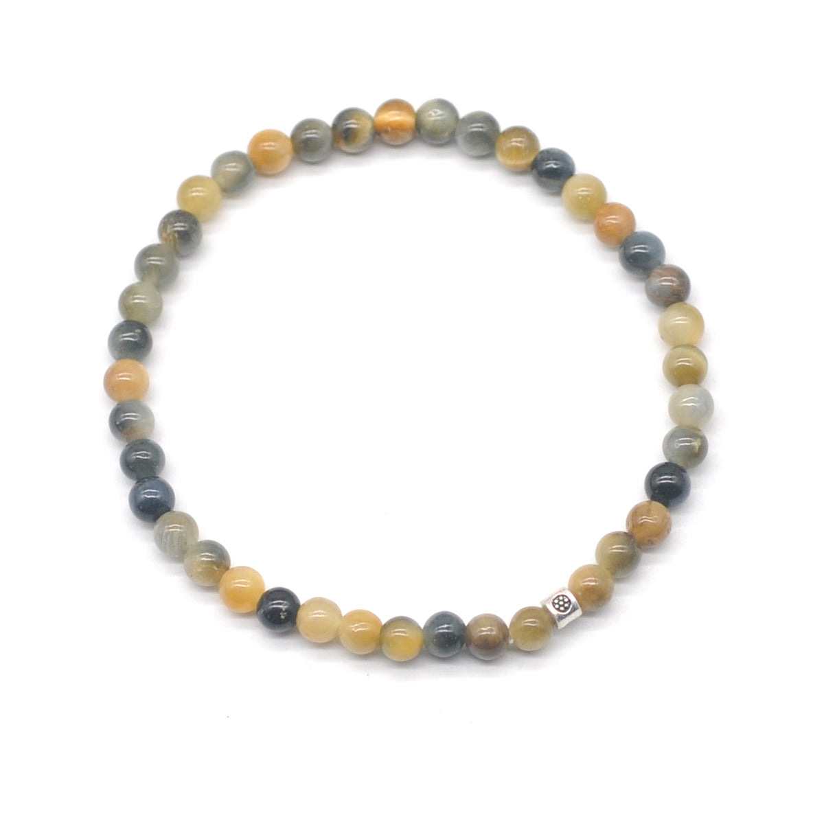 CGB701 Golden & Blue Tiger Eye Beaded Stretch Bracelet Round 4mm