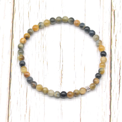 CGB701 Golden & Blue Tiger Eye Beaded Stretch Bracelet Round 4mm