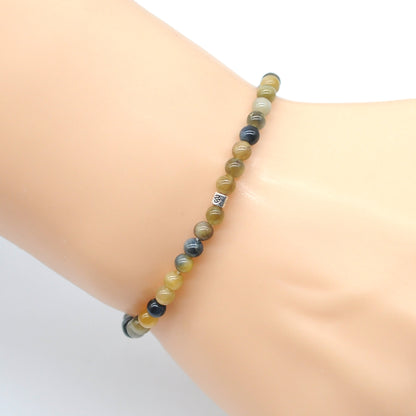 CGB701 Golden & Blue Tiger Eye Beaded Stretch Bracelet Round 4mm