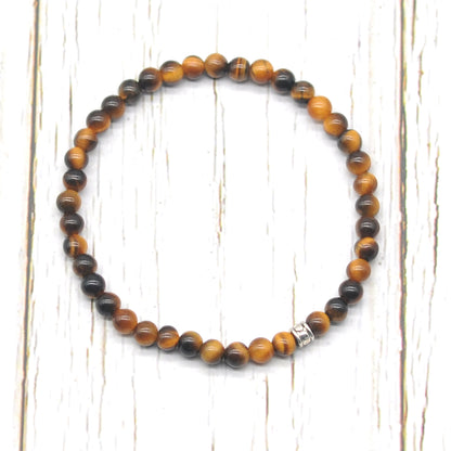 CGB702 Yellow Tiger Eye Beaded Stretch Bracelet Round 4mm