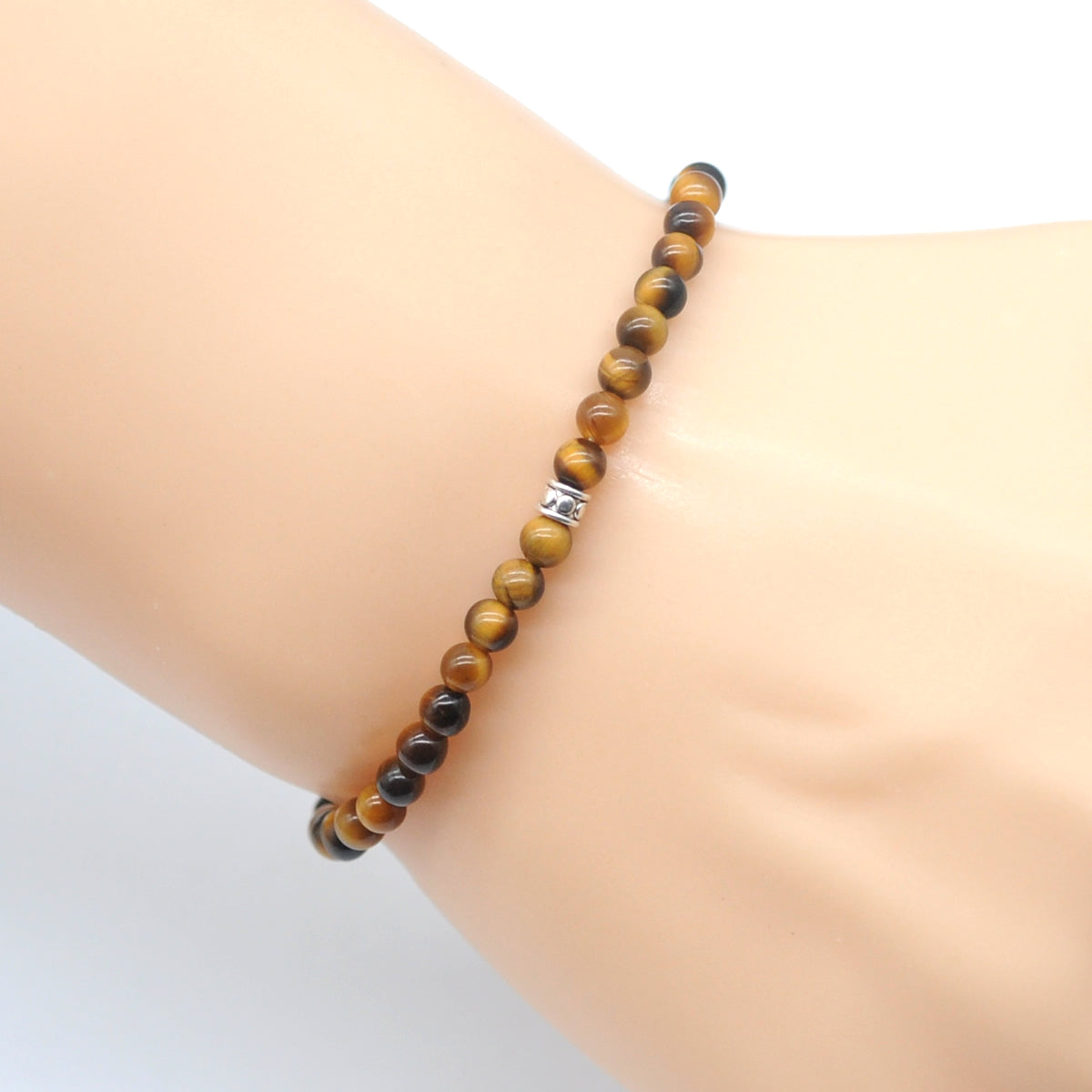 CGB702 Yellow Tiger Eye Beaded Stretch Bracelet Round 4mm