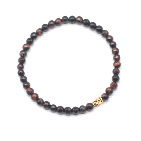 CGB704 Red Tiger Eye Beaded Stretch Bracelet Round 4mm