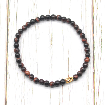 CGB704 Red Tiger Eye Beaded Stretch Bracelet Round 4mm