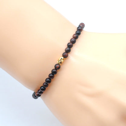 CGB704 Red Tiger Eye Beaded Stretch Bracelet Round 4mm