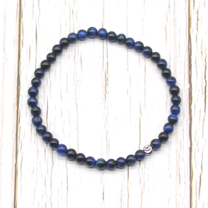 CGB708 Blue Tiger Eye Beaded Stretch Bracelet Round 4mm