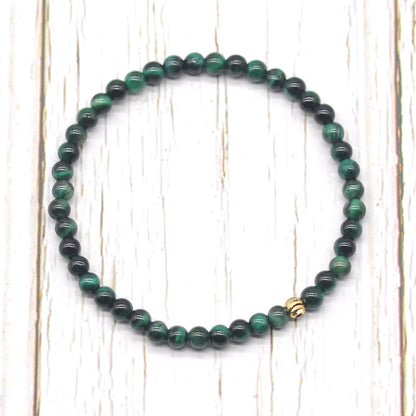 CGB709 Green Tiger Eye Beaded Stretch Bracelet Round 4mm