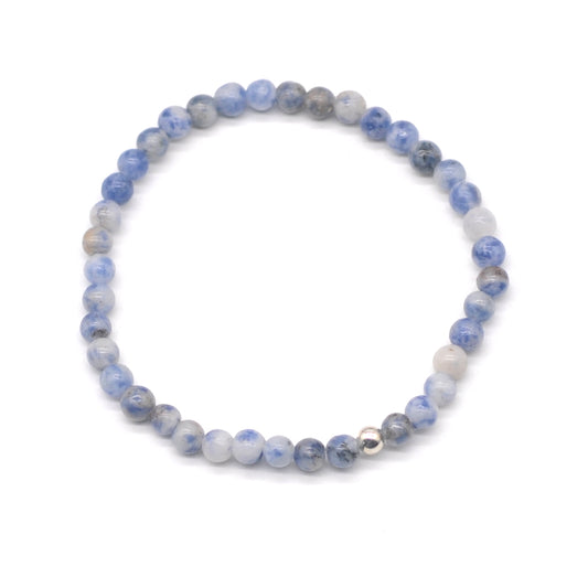 CGB711 Blue Spot Stone Beaded Stretch Bracelet Round 4mm