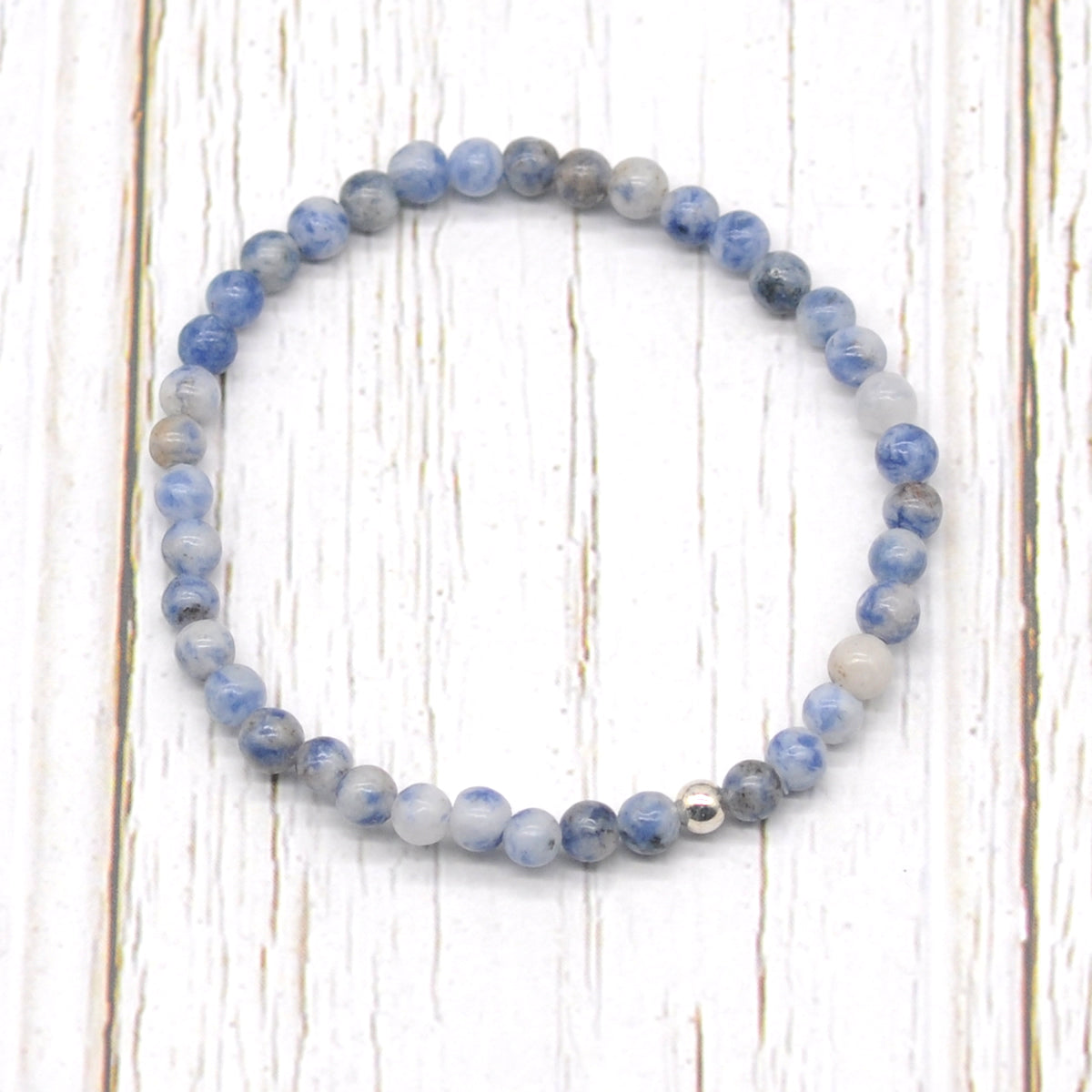 CGB711 Blue Spot Stone Beaded Stretch Bracelet Round 4mm