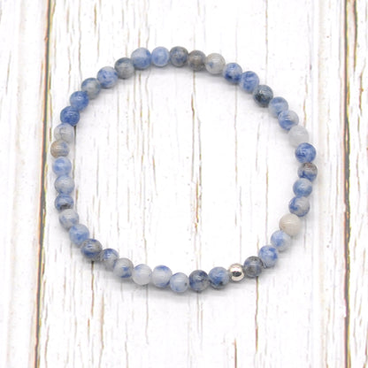 CGB711 Blue Spot Stone Beaded Stretch Bracelet Round 4mm