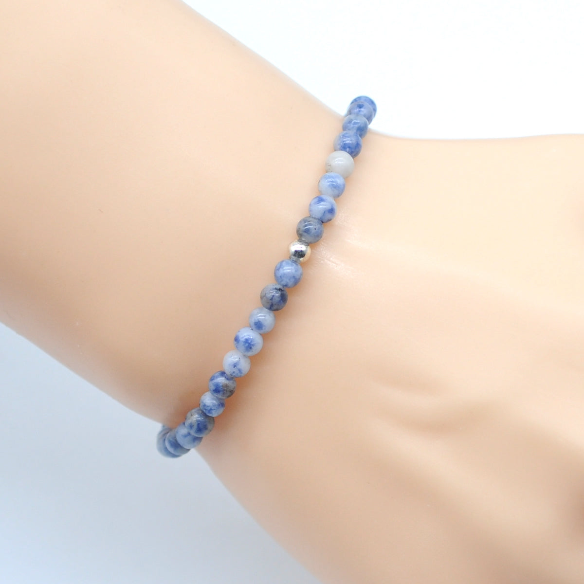 CGB711 Blue Spot Stone Beaded Stretch Bracelet Round 4mm