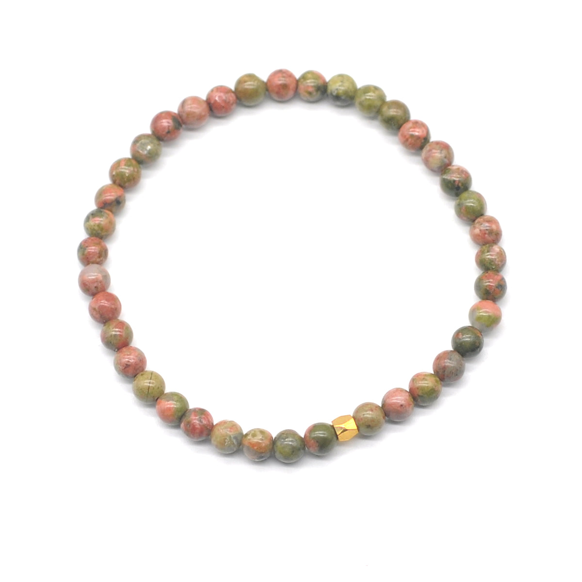 CGB719 Unakite Gemstone Beaded Stretch Bracelet Round 4mm