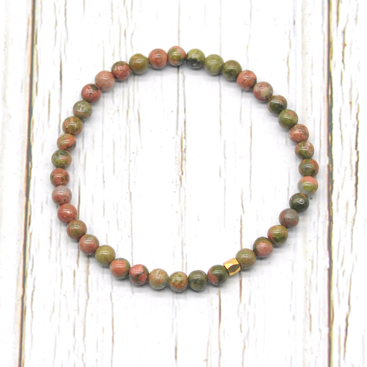 CGB719 Unakite Gemstone Beaded Stretch Bracelet Round 4mm