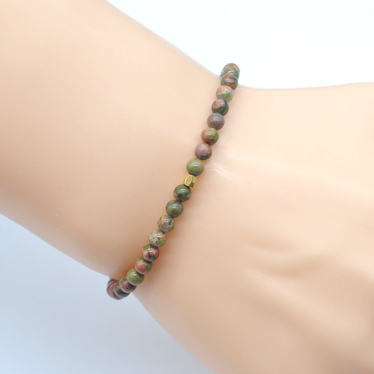 CGB719 Unakite Gemstone Beaded Stretch Bracelet Round 4mm