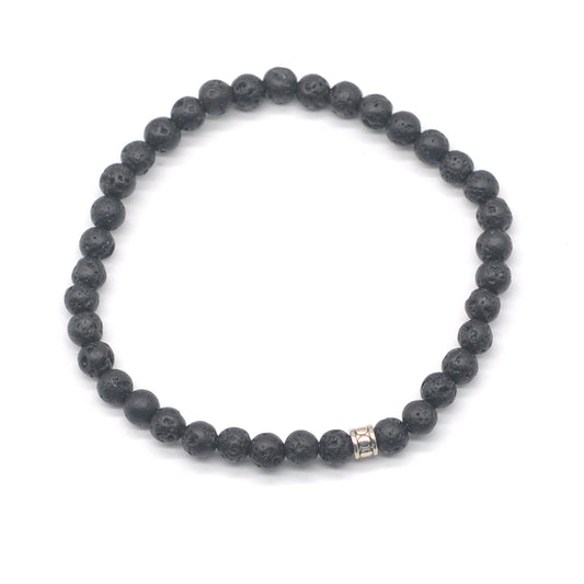 CGB721 Black Lava Beaded Stretch Bracelet Round 4mm