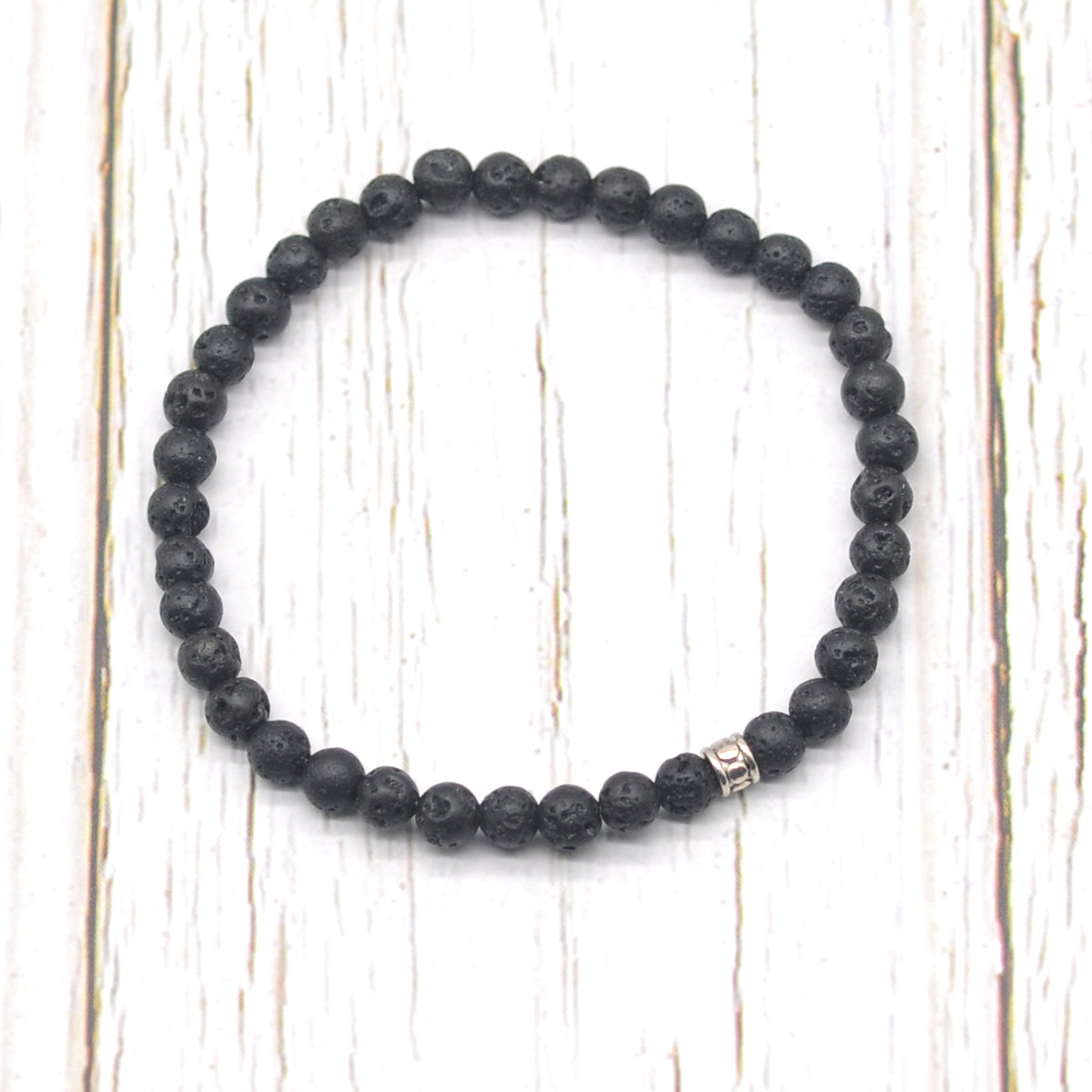 CGB721 Black Lava Beaded Stretch Bracelet Round 4mm