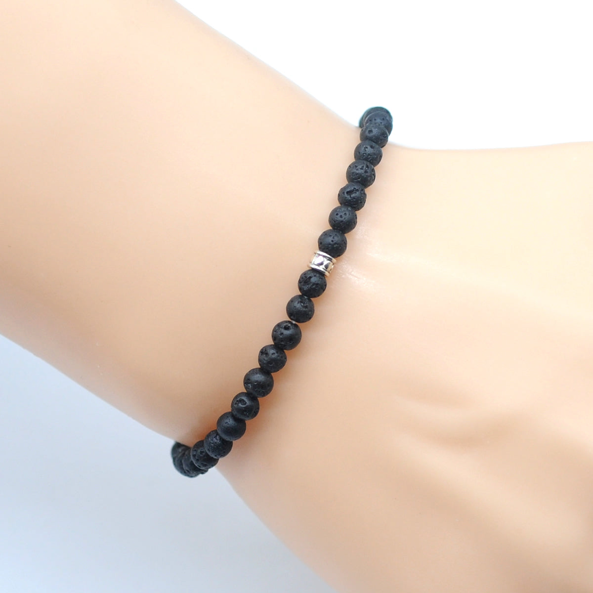 CGB721 Black Lava Beaded Stretch Bracelet Round 4mm