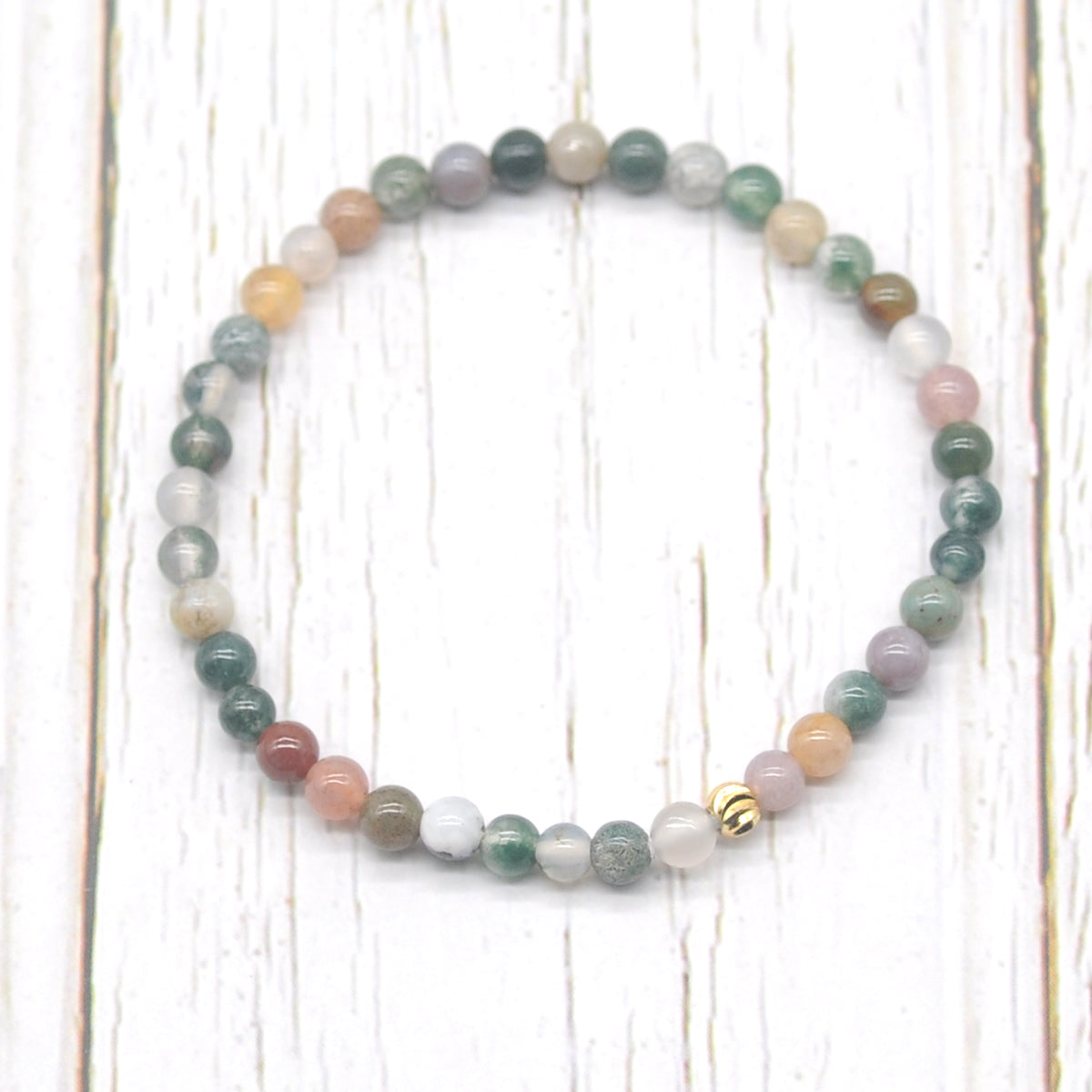 CGB728 Indian Agate Beaded Stretch Bracelet Round 4mm