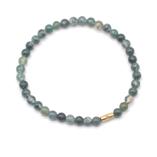 CGB729 Moss Agate Beaded Stretch Bracelet Round 4mm