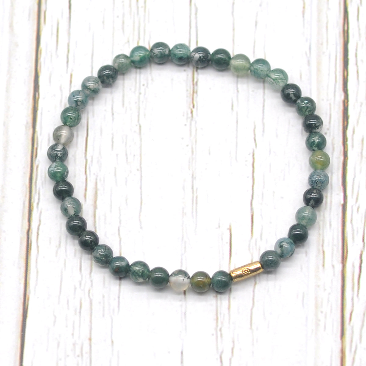 CGB729 Moss Agate Beaded Stretch Bracelet Round 4mm