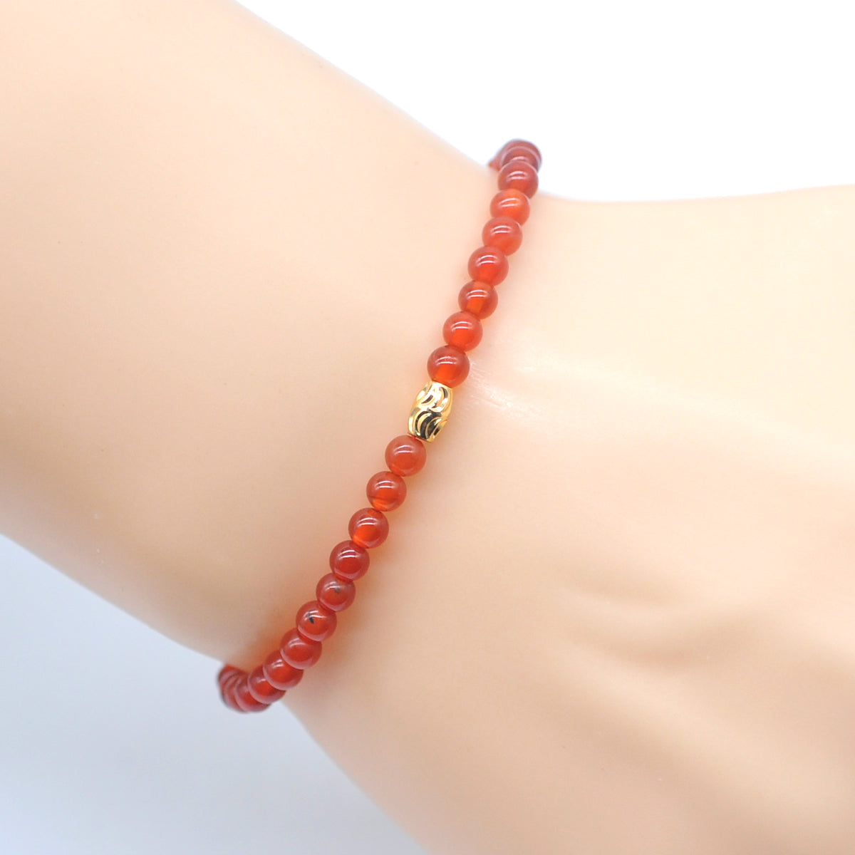 CGB732 Red Agate Beaded Stretch Bracelet Round 4mm