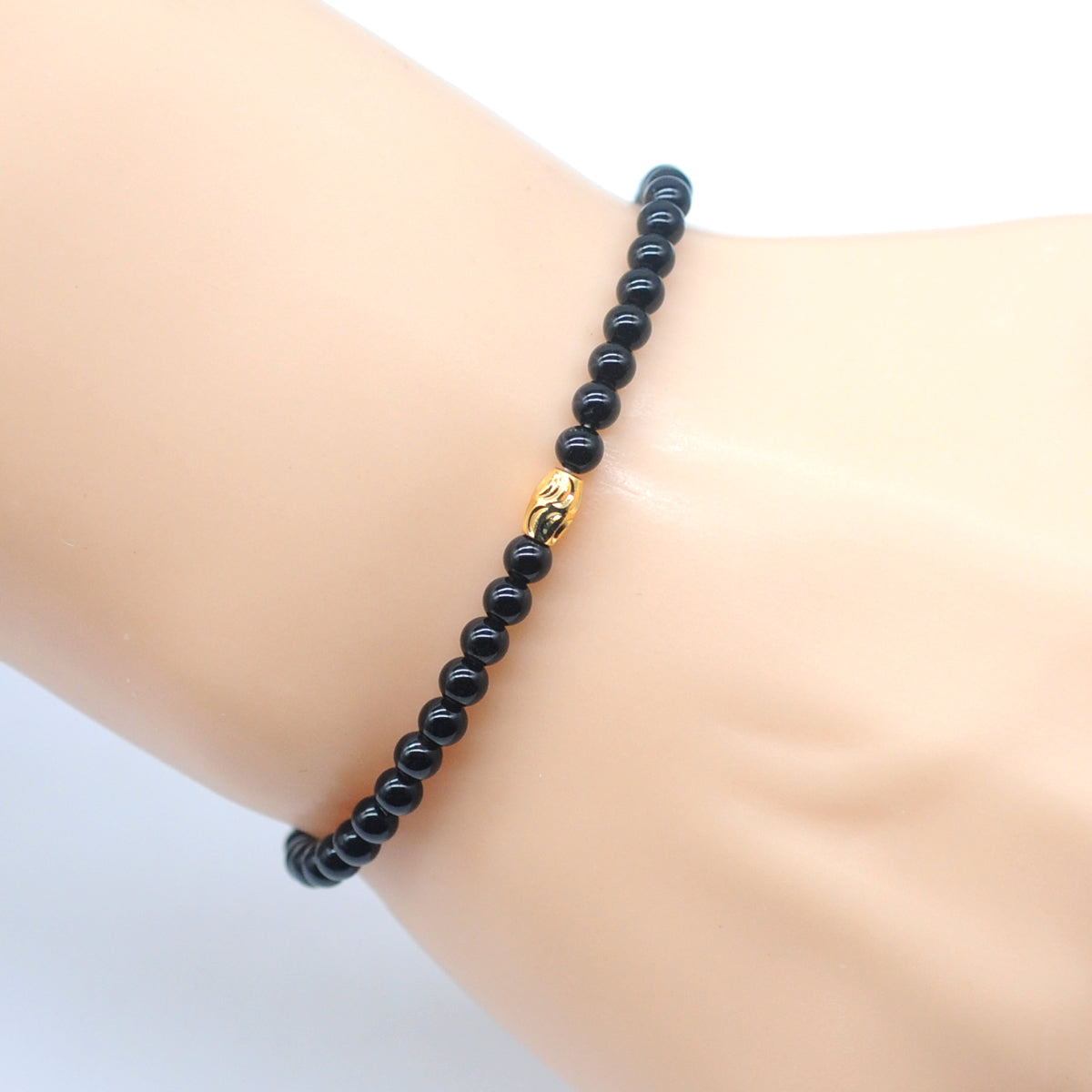 CGB733 Black Agate Beaded Stretch Bracelet Round 4mm