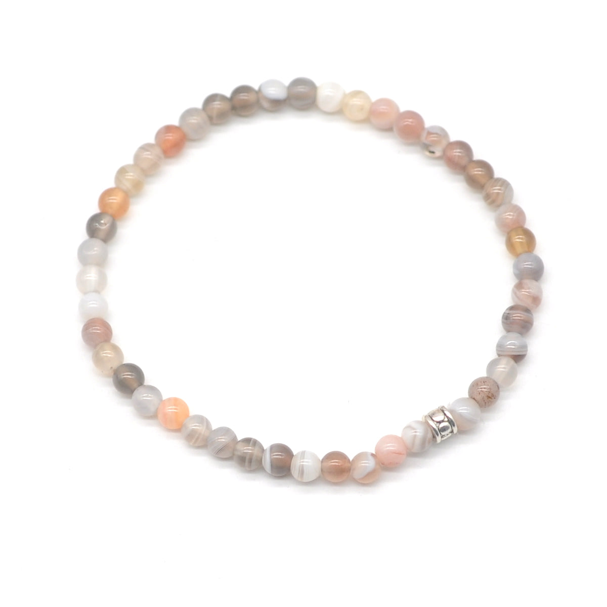 CGB735 Botswana Agate Beaded Stretch Bracelet Round 4mm