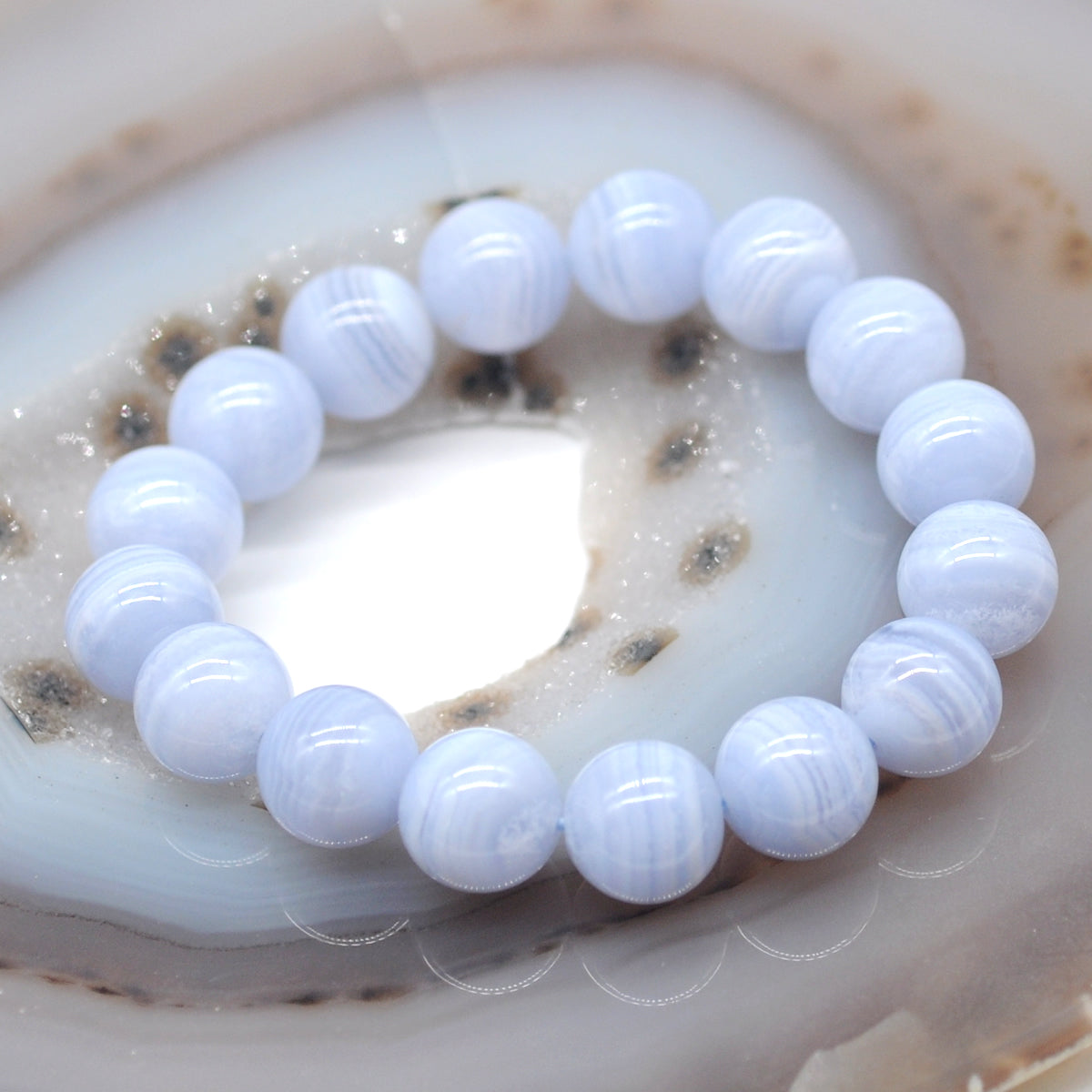 CGB74 Blue Lace Agate Beads Stretch Bracelet Smooth Round 10mm 12mm