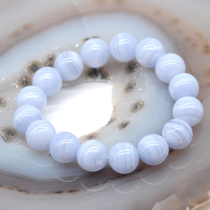 CGB74 Blue Lace Agate Beads Stretch Bracelet Smooth Round 10mm 12mm