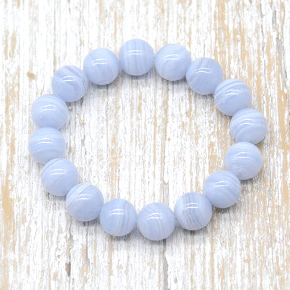 CGB74 Blue Lace Agate Beads Stretch Bracelet Smooth Round 10mm 12mm