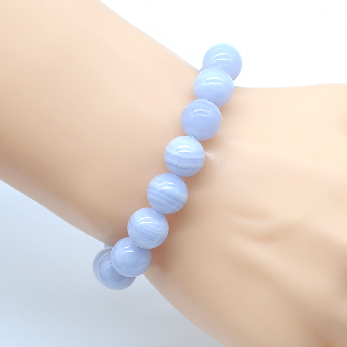 CGB74 Blue Lace Agate Beads Stretch Bracelet Smooth Round 10mm 12mm