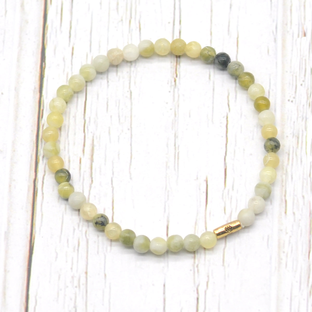 CGB741 Flower Jade Beaded Stretch Bracelet Round 4mm