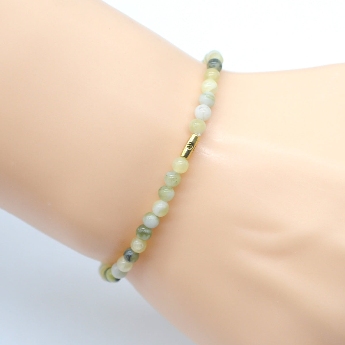 CGB741 Flower Jade Beaded Stretch Bracelet Round 4mm