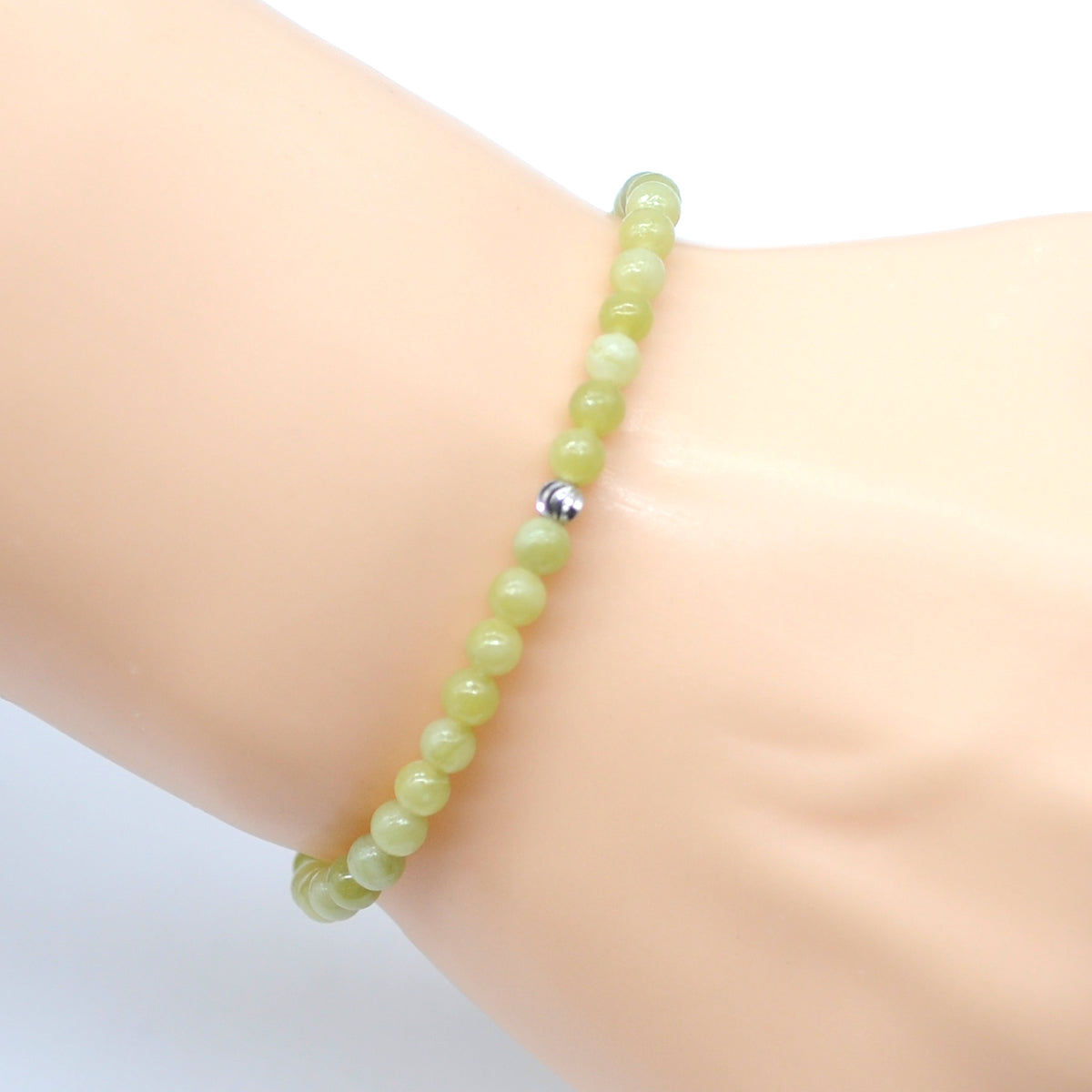 CGB742 China Jade Beaded Stretch Bracelet Round 4mm