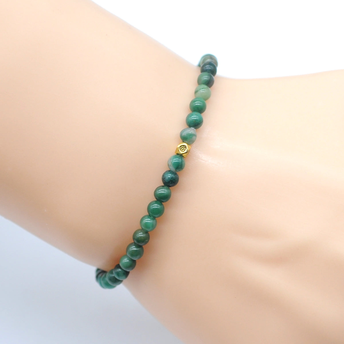 CGB744 African Jade Beaded Stretch Bracelet Round 4mm