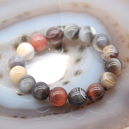 CGB75 Botswana Agate Beads Stretch Bracelet Smooth Round 10mm 12mm