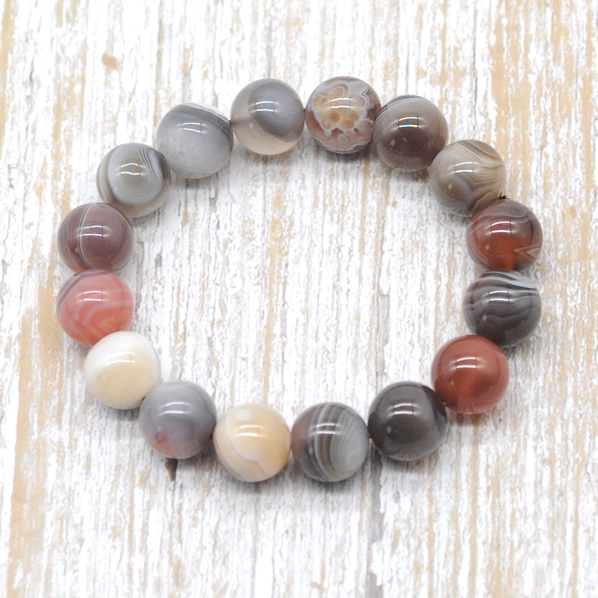 CGB75 Botswana Agate Beads Stretch Bracelet Smooth Round 10mm 12mm