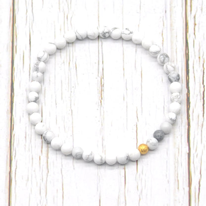 CGB753 White Howlite Beaded Stretch Bracelet Round 4mm